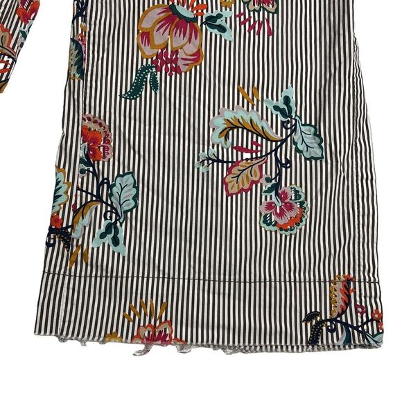 Democracy Wide Leg Raw Hem Cotton Pinstripe Floral Summer Pants Size 6 - Picture 7 of 10